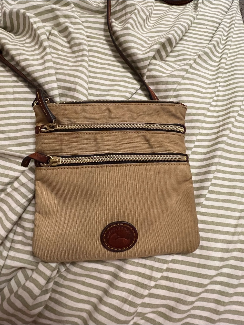 Dooney & Bourke Beige and Brown Crossbody Messenger Bag